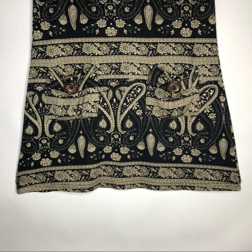 PAPILLON cap sleeve dress black and gold paisley M - Picture 7 of 9